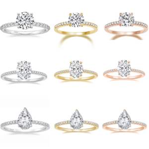 来样定做时尚饰品925纯银圆形/椭圆形/梨形切割立方氧化锆结婚戒指承诺女伴订婚戒指 - Product Image 1