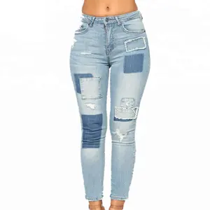 בנות ונשים אופנה מכנסיים נשים ג 'ינס טלאים סקיני סקסי ג' ינס נשים ג 'ינס גבוה מותניים