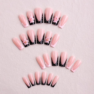 <span class=keywords><strong>Faux</strong></span> <span class=keywords><strong>ongles</strong></span> à presser en strass sculptés en 3D, style européen carré, style américain, doux et frais, rose français, à la mode - Product Image 4