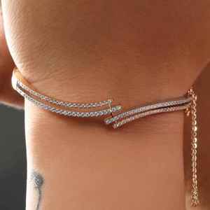 Moissanite Minimalist <b>Bangle</b> <b>Bracelet</b> 14K Gold Plated Elegant Chain Link Style Everyday Wear Jewelry Mothers Day Gift for Women - Product Image 1