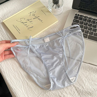 Culottes triangulaires en satin et dentelle pour femme, antibactériennes, sexy, avec nœud, taille mi-haute, fines, avec entrejambe en soie de mûrier, en nylon tricoté ajouré