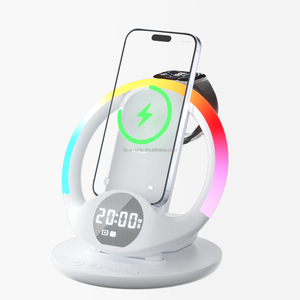 Réveil numérique pliable de bureau <span class=keywords><strong>7</strong></span> en 1, chargeur sans fil, station de charge rapide 15W pour <span class=keywords><strong>iPhone</strong></span>, Samsung, téléphone portable, montre intelligente - Product Image 4