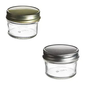 梅森罐子玻璃120毫升可再装的宽口梅森罐子，带盖带和勺子，用于果酱蜂蜜婚礼偏爱婴儿食品