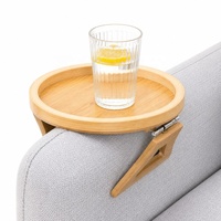 Plateau rond pliable en bambou pour accoudoir de canapé, avec pince à fruits et rangement, pour salon