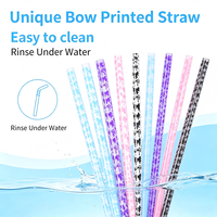 Pailles à brosse réutilisables écologiques imprimées vache mignonne, accessoires de bar en plastique imprimés couleurs pastel pour boissons quotidiennes et fêtes