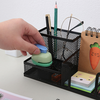 Organisateur de bureau moderne en métal noir à mailles carrées, 3 compartiments, imprimé UV, porte-stylo, support de calendrier, 9x10cm, accessoires de bureau