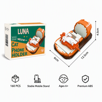 Ensemble de blocs de construction personnalisé de 160 pièces LUNA Meow Cat, support de téléphone, modèle animal 3D à monter soi-même, support mobile, briques MOC STEM, jouet, marque privée