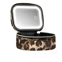 Trousse de Maquillage Haut de Gamme Style Européen en Cuir PU Imprimé Léopard, Imperméable, avec Miroir et Éclairage, Design Petite Valise