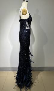 ED2472 <span class=keywords><strong>Abito</strong></span> Aderente da Donna <span class=keywords><strong>di</strong></span> Alta Qualità Elegante con Paillettes e <span class=keywords><strong>Piume</strong></span> <span class=keywords><strong>di</strong></span> Lusso da Sera per Feste - Product Image 4