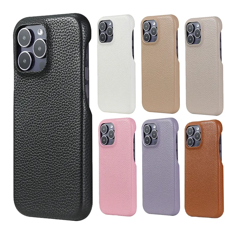 Casing ponsel kulit PU Litchi Stria, casing ponsel penutup belakang untuk iPhone 15 14 13 12 Pro Max