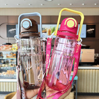 Bouteille d'eau portable 1,2 L en PC pour sports de plein air et fitness, avec couvercle à double usage et paille escamotable, sangle de transport, anti-fuite