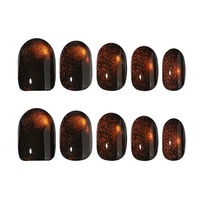 Faux Ongles Magnétiques Œil de Chat Noir Orange Aurore Faits Main Réutilisables Couverture Complète pour Femme Fête Manucure Kit 4580