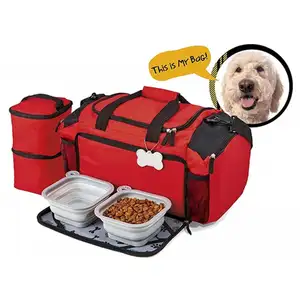 Eco-Friendly Best Storage snack Food Toy Accessories kit luggage Small Pet bags Tote Cat Dog Travel Bag With Bowl