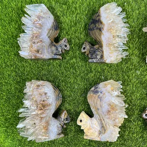 Wholesale Natural Crystal Carving Crystal Cluster Squirrel Cute Crafts Gifts For Healing