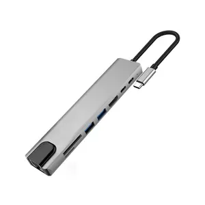 Lector de tarjetas USB a TF más vendido RJ45 3,0 con interruptores de alimentación 8 en 1 Tipo C tipo C PD adaptador de concentrador de USB-C tarjeta TF RJ R