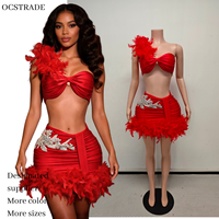 Ocstrade Pronto per la Spedizione - Contattaci Prima dell'Ordine, Abito Elegante da Sera Corto Aderente con Strass Rossi Personalizzato per Donne e Signore