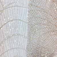 Tissu brodé de sequins argentés, motif éventail perlé, dentelle en maille pour robe de soirée, robe de mariée, fête de mariage, couture, vente en gros