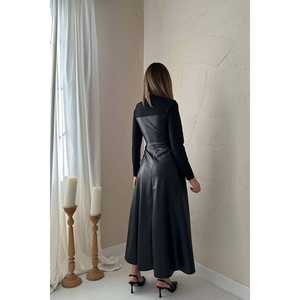 ชุดเดรสผ้าซาตินทรงเอไลน์สีดำ คอรูปหัวใจ ดีไซน์แบบแผง สำหรับใส่ในตอนเย็น - Product Image 6