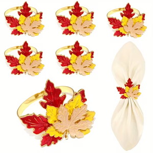 6 Anillos para Servilletas de Acero Inoxidable con Diseño de Hoja de Arce Dorada, Estilo Bohemio Retro Elegante y Ecológico para Fiestas - Product Image 2