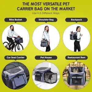 Foldable Dog Bike Basket - Expandable 6 In 1 Soft Pet Carrier Backpack Dog Carrier Shoulder Bag Car Seat Carrier