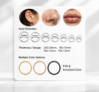 Aopo Anneaux de nez articulés à clip en titane ASTM F136, double anneau pour tragus, hélix, daith, septum, conch, rook, lèvre