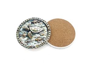 TurtleCoastal Vintage Marine Life Grass Print Antique <b>Ceramic</b> <b>Coasters</b> Round Rustic Absorbent Drink Mats & Pads - Product Image 3