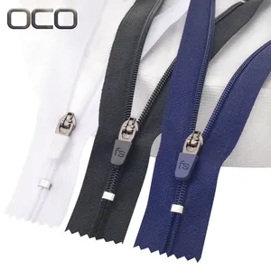 OCO fabrika naylon fermuar aksesuarları 3 # naylon bobin fermuarlı çanta özel uzunluk ve Logo fermuar pantolon giysileri için