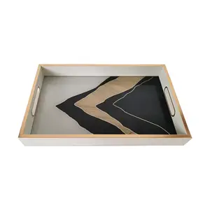Amazon Bron Supply Luxe Glas Lade Marmer Voor Woningen Hotel Decor Custom Print Decoratieve Dienblad Set