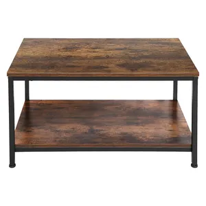 Mesa de café industrial de 2 camadas com madeira retangular de armazenamento e TV Metal estável Stand Side End Table