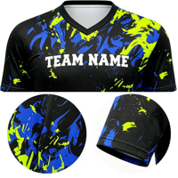 Ensemble de maillots de football personnalisés noir, bleu et jaune, fabrication directe d'usine OEM ODM pour équipe de football