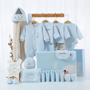 Tùy Chỉnh Sơ Sinh Trẻ Sơ Sinh Hộp Quà Tặng Tinh Khiết Cotton Quần Áo Đặt Bình Thường 18Pcs 21Pcs 23Pcs New Em Bé Sinh Ra Quần Áo Đặt Trong Màu Xanh