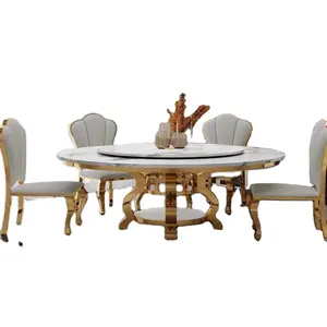 Luxury Living Room Custom Round Table Countertop Revolving Round Table Living Room Furniture Stainless Steel Frame Marble Metal
