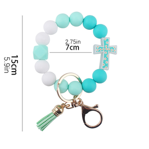 Nieuwe kleurrijke siliconen kruisvormige kralen polsbandje sleutelhanger, UV-geprint kwastje sleutelhanger voor kinderen & koppels, tas & feestdagen cadeau's - Product Image 4
