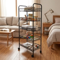 Carrito Metálico Multifuncional con Ruedas, Estante de Almacenamiento de 5 Niveles para Sala de Estar y Cocina, Carrito Organizador para Islas de Cocina