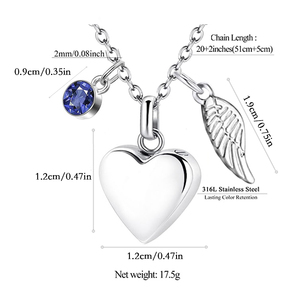 Collar con colgante de corazón con alas de Ángel y piedra de nacimiento, urna de cremación, joyería de moda, recuerdo conmemorativo para cenizas de mascota humana - Product Image 2