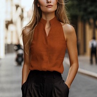 Nouvelle chemise sans manches à col montant pour l'été 2026, blouse élégante et minimaliste pour femme