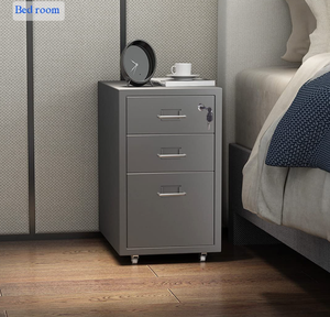 خزانة تخزين بثلاثة أدراج تحت المكتب، طاولة جانبية معدنية صغيرة قابلة للقفل مع عجلات - Product Image 3