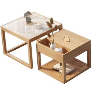 Ensemble de tables basses gigognes en bois massif naturel avec plateau en marbre et rangement, <span class=keywords><strong>Nankang</strong></span> Jiangxi, vente en gros pour salon familial - Product Image 5