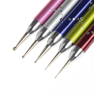 Lot de 5 stylos à double pointe en métal pour nail art, outil de décoration pour manucure et salon, idéal pour le dessin de fleurs et la peinture par points - Product Image 4
