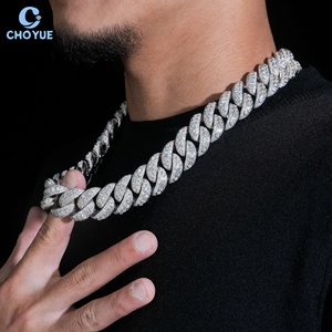 Collar de Cadena Cubana de Moissanita con Engaste de Bisel Grueso de 22mm, Chapado en Rodio, Plata Sólida 925, Joyería Hiphop Iced Out - Product Image 1