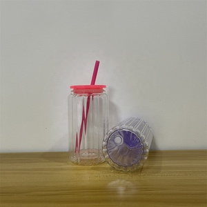 透明16盎司内部条纹玻璃雪球升华不倒翁，带塑料盖 - Product Image 5