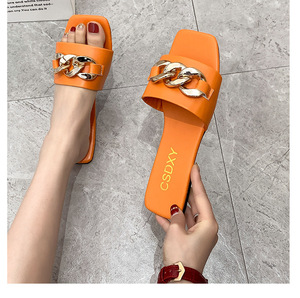 Sandalias Planas de Verano para Mujer, con Hebilla de Cadena Dorada Metálica, Antideslizantes, de Piel Sintética, Nuevas y a la Moda - Product Image 5