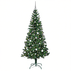 Árbol de Navidad Artificial Verde Preiluminado de 82.7 Pulgadas con Estructura de Metal y PVC, Luces LED Blancas Cálidas, Adorno Decorativo para Interiores - Product Image 1