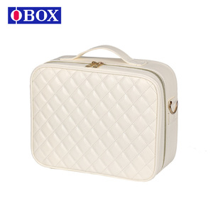 Sac à cosmétiques professionnel pour femmes <span class=keywords><strong>OBOX</strong></span>, nouveau style 2025, miroir, lumière, surface en treillis de diamant, fermeture éclair, PU respirant, imperméable - Product Image 6
