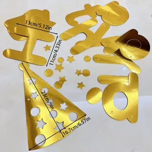 Topi Ulang Tahun Metalik Pelangi Emas Perak Spanduk Surat Selamat Ulang Tahun Lilin untuk Dekorasi Pesta Ulang Tahun Baby Shower