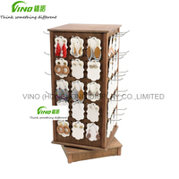 VINO WJ204 Exhibidor giratorio de madera para joyería con ganchos, soporte para tarjetas y tablero perforado, para exhibición de pendientes, tamaño personalizado para facilitar el montaje