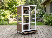 Enclos pour chat en bois à trois niveaux pour l'extérieur avec poteaux à gratter en sisal, condo mobile pour chat, maison pour animaux de compagnie pour patio