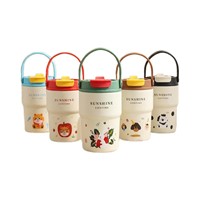Nouvelle Tasse Thermos Portable en Acier Inoxydable avec Doublure Céramique Isolée Sous Vide, Motif Dessin Animé, avec Infuseur à Thé et Paille pour Utilisation Extérieure – Vente en Gros