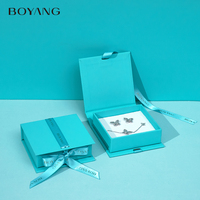 Boîte à bijoux en papier de style livre, écologique, avec logo personnalisé Boyang, emballage cadeau avec ruban