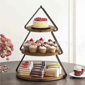 Soporte de madera de tres niveles para pasteles, bandeja multiusos de 3 pisos para exhibir cupcakes en el té de la tarde - Product Image 2